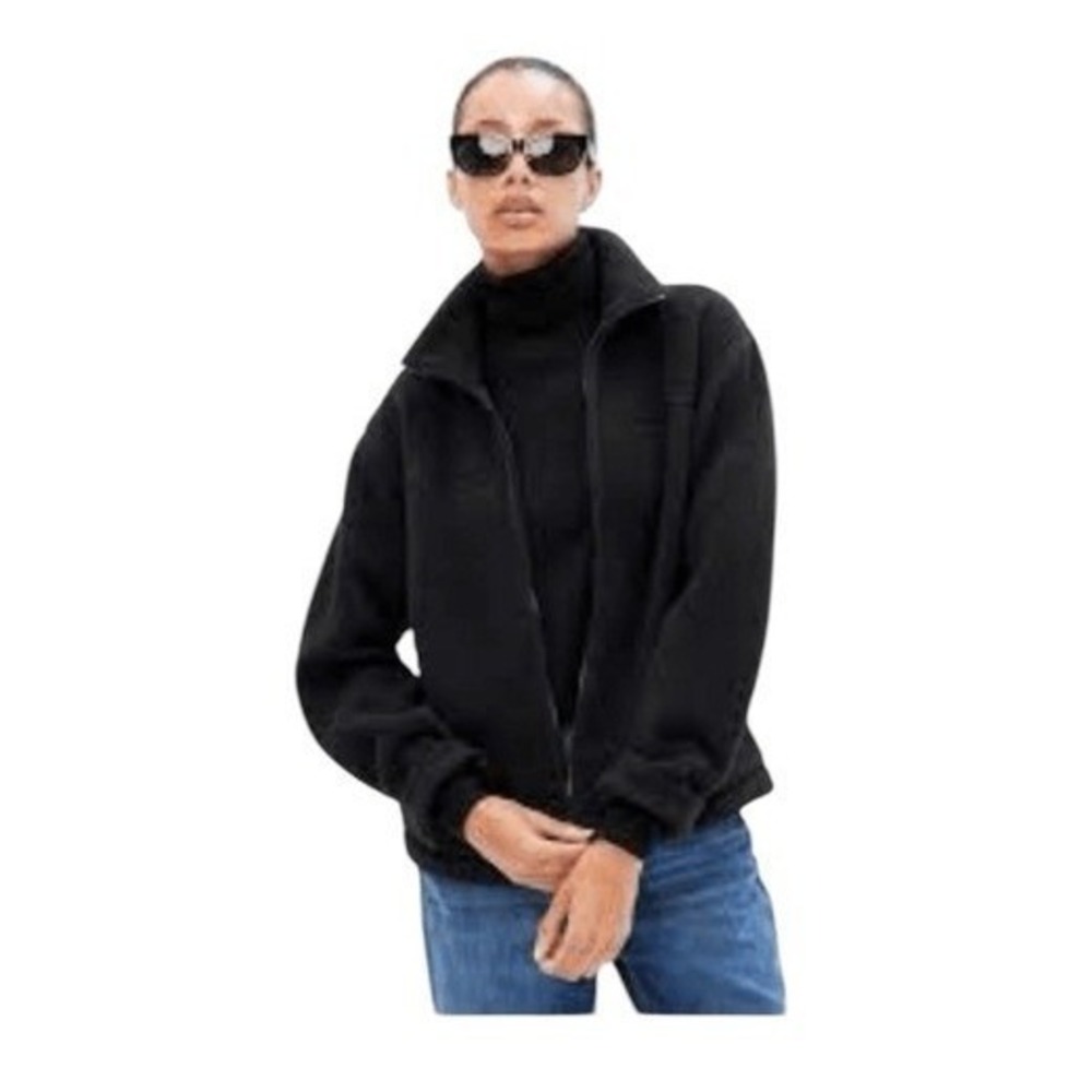 Gap‎ Sherpa Fleece Jacket Black Chunky Knit Zip Front Long Sleeve S